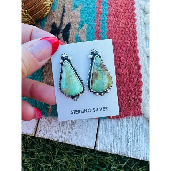 Handcrafted Kingman Turquoise & Sterling Silver Post Earrings